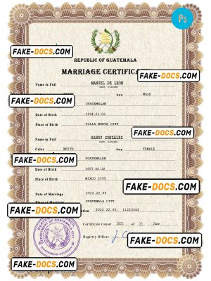 Guatemala marriage certificate PSD template, completely editable