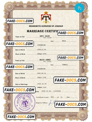 Jordan marriage certificate PSD template, completely editable