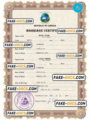 Liberia marriage certificate PSD template, completely editable
