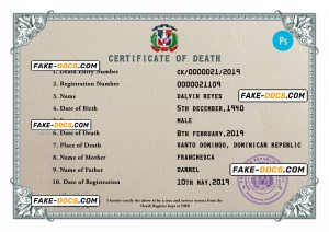 Dominican Republic vital record death certificate PSD template