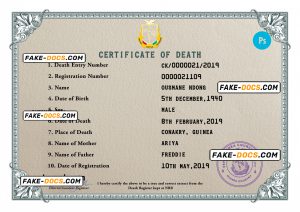 Guinea death certificate PSD template, completely editable