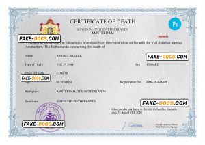 Netherlands death certificate PSD template, completely editable