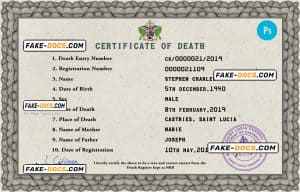 Saint Lucia vital record death certificate PSD template