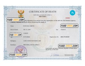 South Africa death certificate PSD template, completely editable