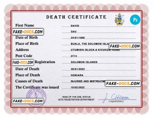 Solomon vital record death certificate PSD template, fully editable