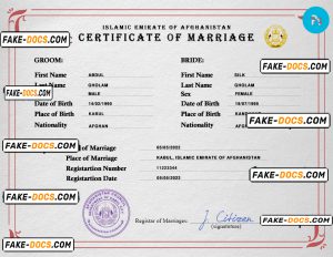 Afghanistan marriage certificate PSD template, fully editable