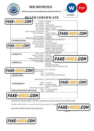Micronesia vital record death certificate Word and PDF template Micronesia vital record death certificate Word and PDF template