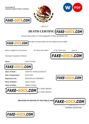 Mexico vital record death certificate Word and PDF template Mexico vital record death certificate Word and PDF template