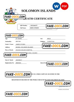 Solomon Islands vital record death certificate Word and PDF template Solomon Islands vital record death certificate Word and PDF template