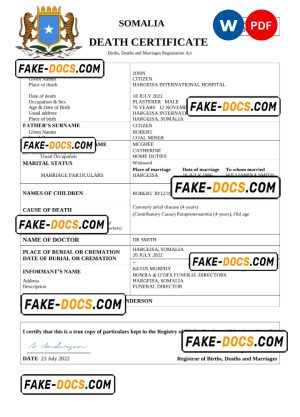 Somalia vital record death certificate Word and PDF template Somalia vital record death certificate Word and PDF template