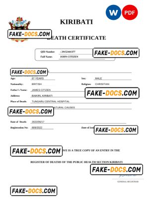 Kiribati vital record death certificate Word and PDF template Kiribati vital record death certificate Word and PDF template