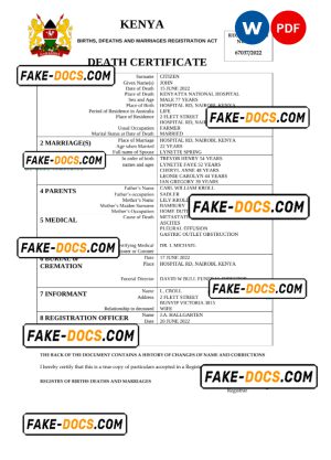 Kenya vital record death certificate Word and PDF template Kenya vital record death certificate Word and PDF template