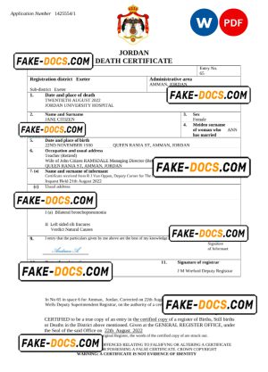 Jordan vital record death certificate Word and PDF template Jordan vital record death certificate Word and PDF template