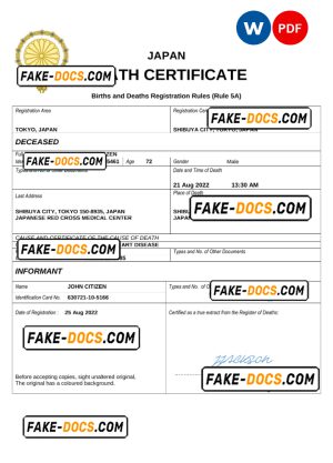 Japan death certificate Word and PDF template, completely editable Japan death certificate Word and PDF template, completely editable