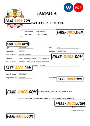 Jamaica vital record death certificate Word and PDF template Jamaica vital record death certificate Word and PDF template