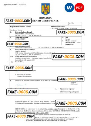 Romania vital record death certificate Word and PDF template Romania vital record death certificate Word and PDF template
