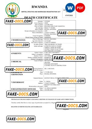 Rwanda vital record death certificate Word and PDF template Rwanda vital record death certificate Word and PDF template