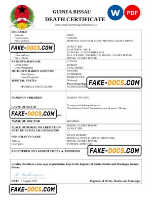 Guinea Bissau vital record death certificate Word and PDF template