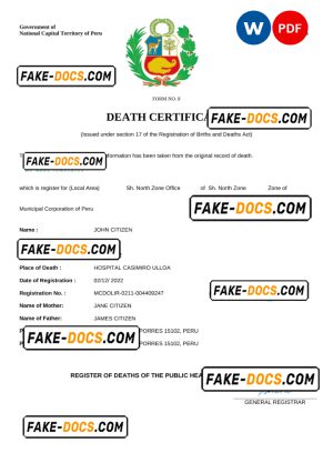 Peru vital record death certificate Word and PDF template