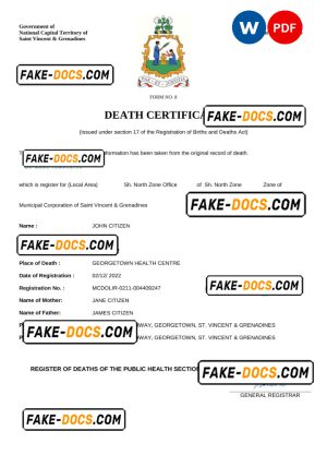 Saint Vincent and the Grenadines vital record death certificate Word and PDF template Saint Vincent and the Grenadines vital record death certificate Word and PDF template