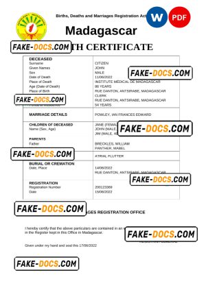 Madagascar vital record death certificate Word and PDF template Madagascar vital record death certificate Word and PDF template