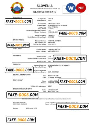 Slovenia vital record death certificate Word and PDF template Slovenia vital record death certificate Word and PDF template