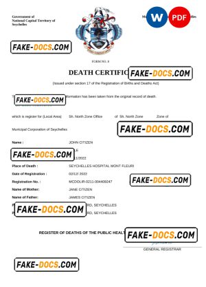 Seychelles vital record death certificate Word and PDF template Seychelles vital record death certificate Word and PDF template