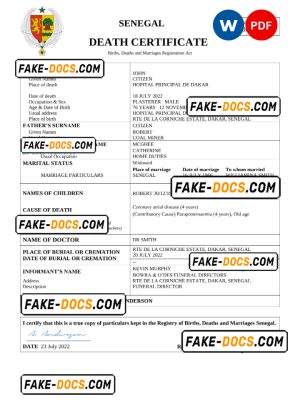 Senegal vital record death certificate Word and PDF template Senegal vital record death certificate Word and PDF template