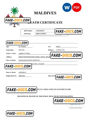 Maldives vital record death certificate Word and PDF template Maldives vital record death certificate Word and PDF template