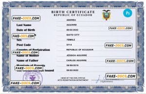 Ecuador birth certificate PSD template, completely editable