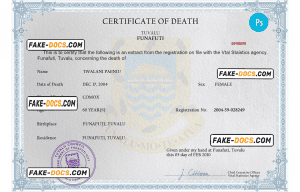 Tuvalu vital record death certificate PSD template, completely editable
