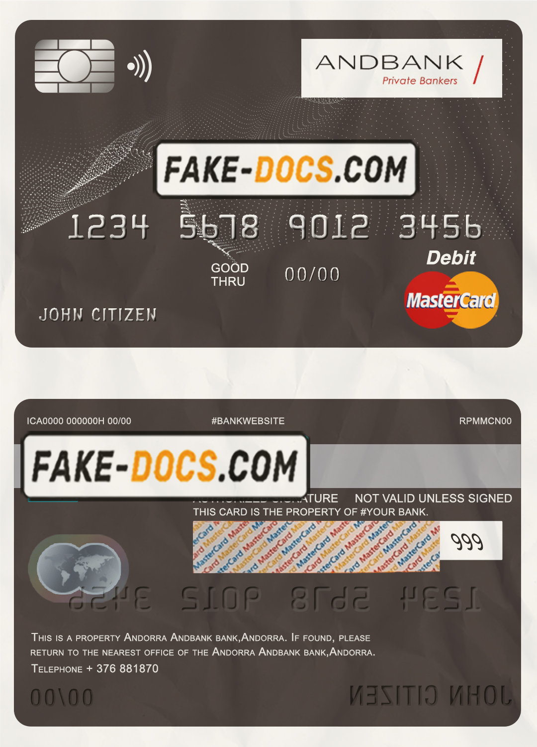 Andorra Andbank mastercard debit card template in PSD format, fully editable scan