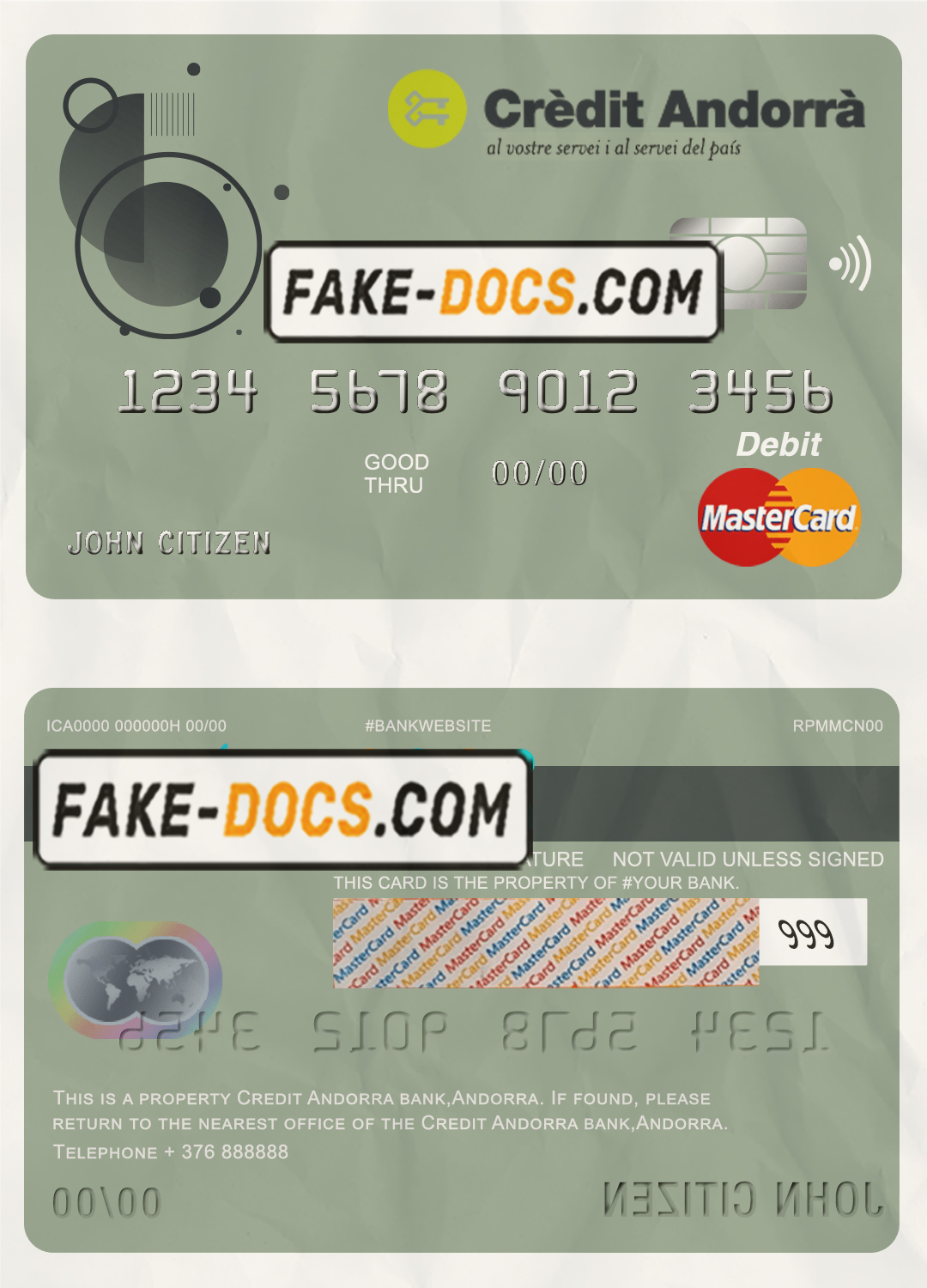Andorra Credit Andorra bank mastercard debit card template in PSD format, fully editable scan