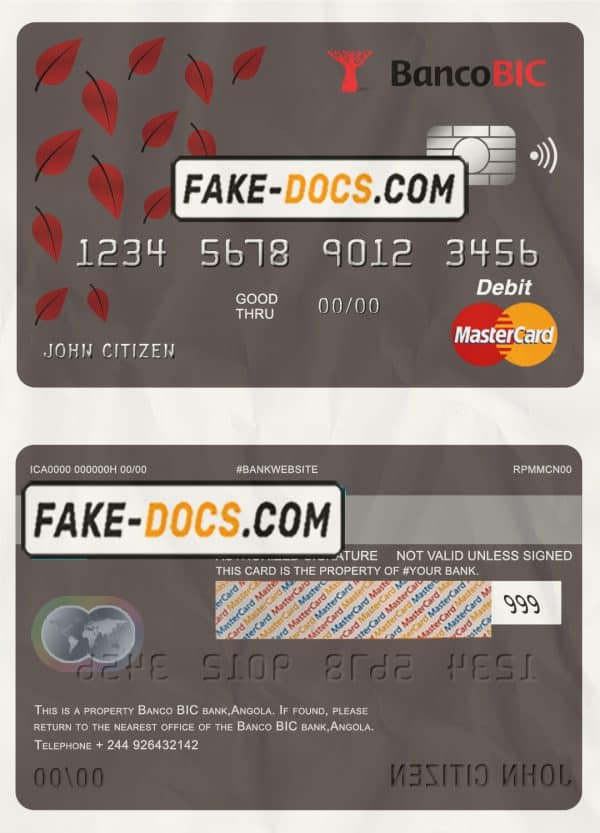 Angola Banco BIC bank mastercard debit card template in PSD format, fully editable