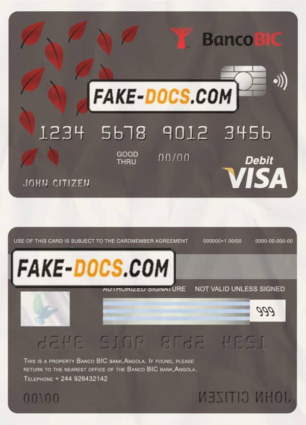 Angola Banco BIC bank visa card debit card template in PSD format, fully editable