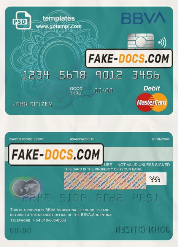 Argentina BBVA bank mastercard debit template in PSD format, fully editable