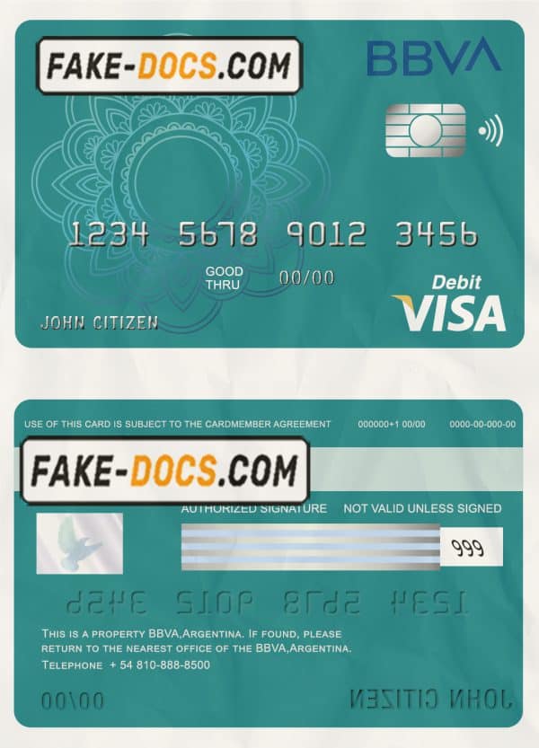 Argentina BBVA bank visa debit card template in PSD format, fully editable