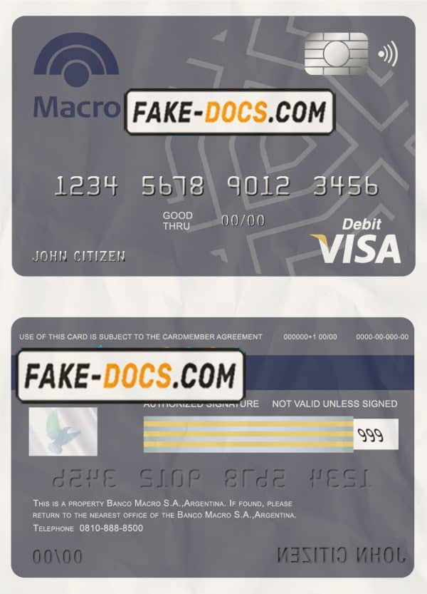 Argentina Banco Macro S.A. bank visa card debit card template in PSD format, fully editable