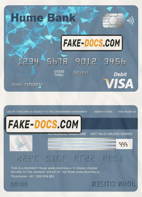 Australia Humebank bank visa card debit card template in PSD format, fully editable