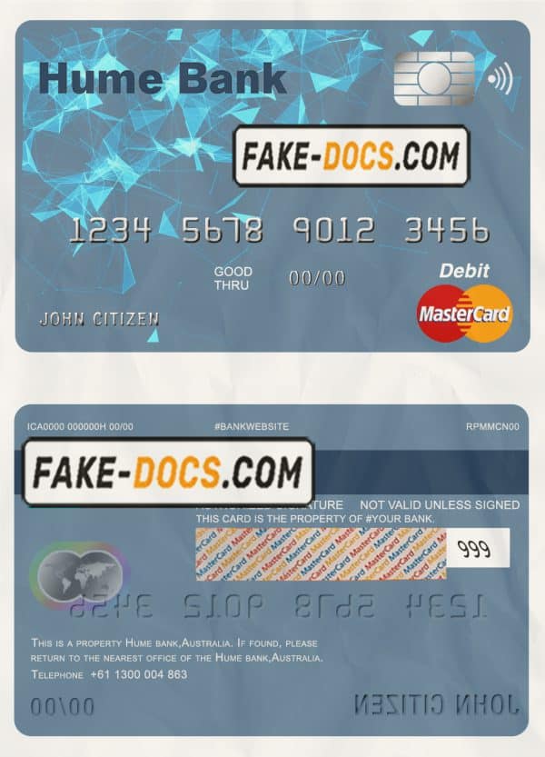 Australia Humebank bank mastercard debit card template in PSD format, fully editable