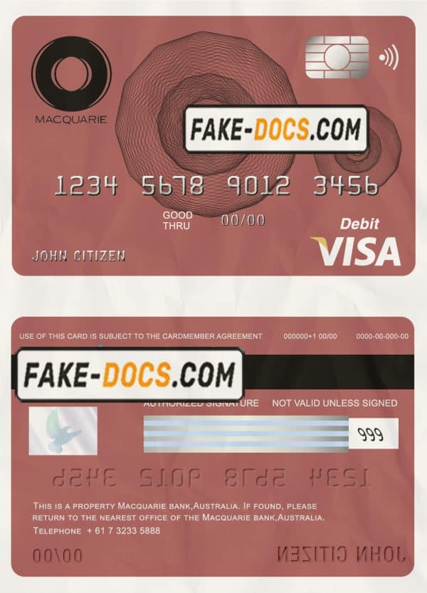 Australia Macquarie bank visa card debit card template in PSD format, fully editable