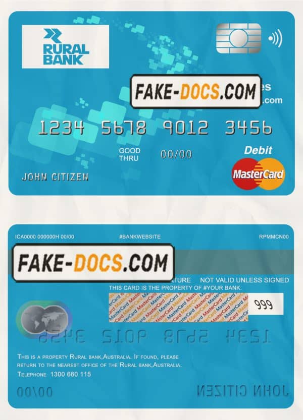 Australia Rural Bank mastercard debit card template in PSD format, fully editable