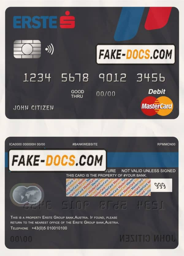 Austria Erste Group bank mastercard debit card template in PSD format, fully editable