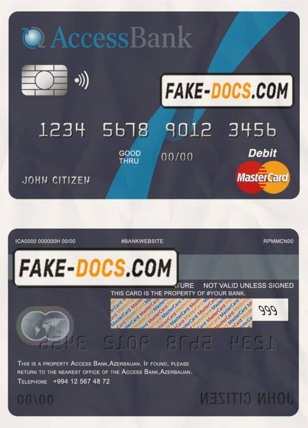 Azerbaijan Access Bank mastercard debit card template in PSD format, fully editable