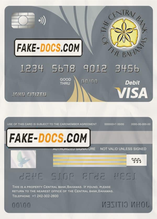 Bahamas The Central bank visa card debit card template in PSD format, fully editable