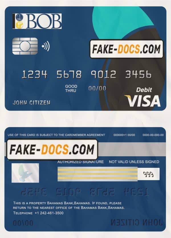 Bahamas Bank of the Bahamas bank visa card debit card template in PSD format, fully editable
