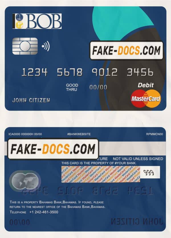Bahamas Bank of the Bahamas bank mastercard debit card template in PSD format, fully editable