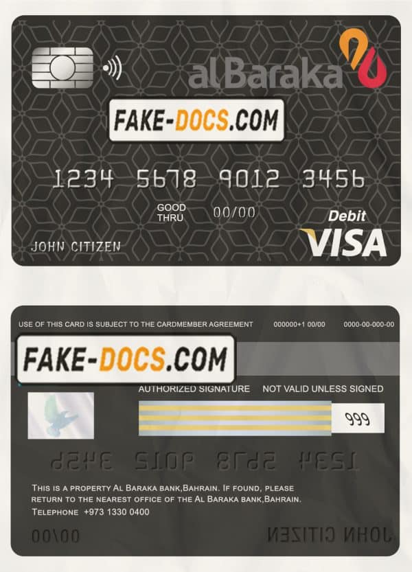 Bahrain Al Baraka bank visa card debit card template in PSD format, fully editable