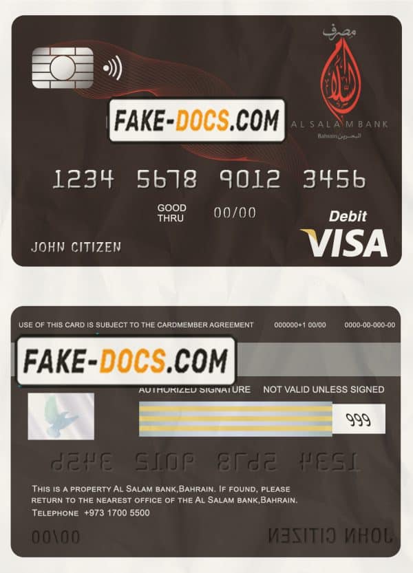 Bahrain Al Salam Bank visa card debit card template in PSD format, fully editable