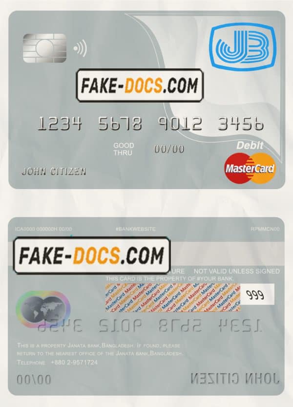 Bangladesh Janata bank mastercard debit card template in PSD format, fully editable